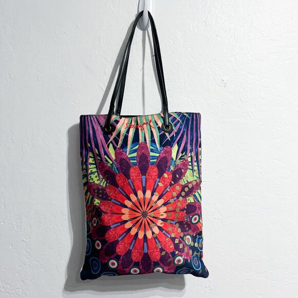 Desigual Bag Tote Colorful Embroidered Flower Canvas Boho Eclectic Vida Chula - Picture 7 of 7